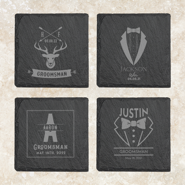 Square Groomsmen Slate Coasters for Wedding